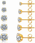 Starlet Zirconia Stud Set (5 Pairs) – 14K Gold Waterproof