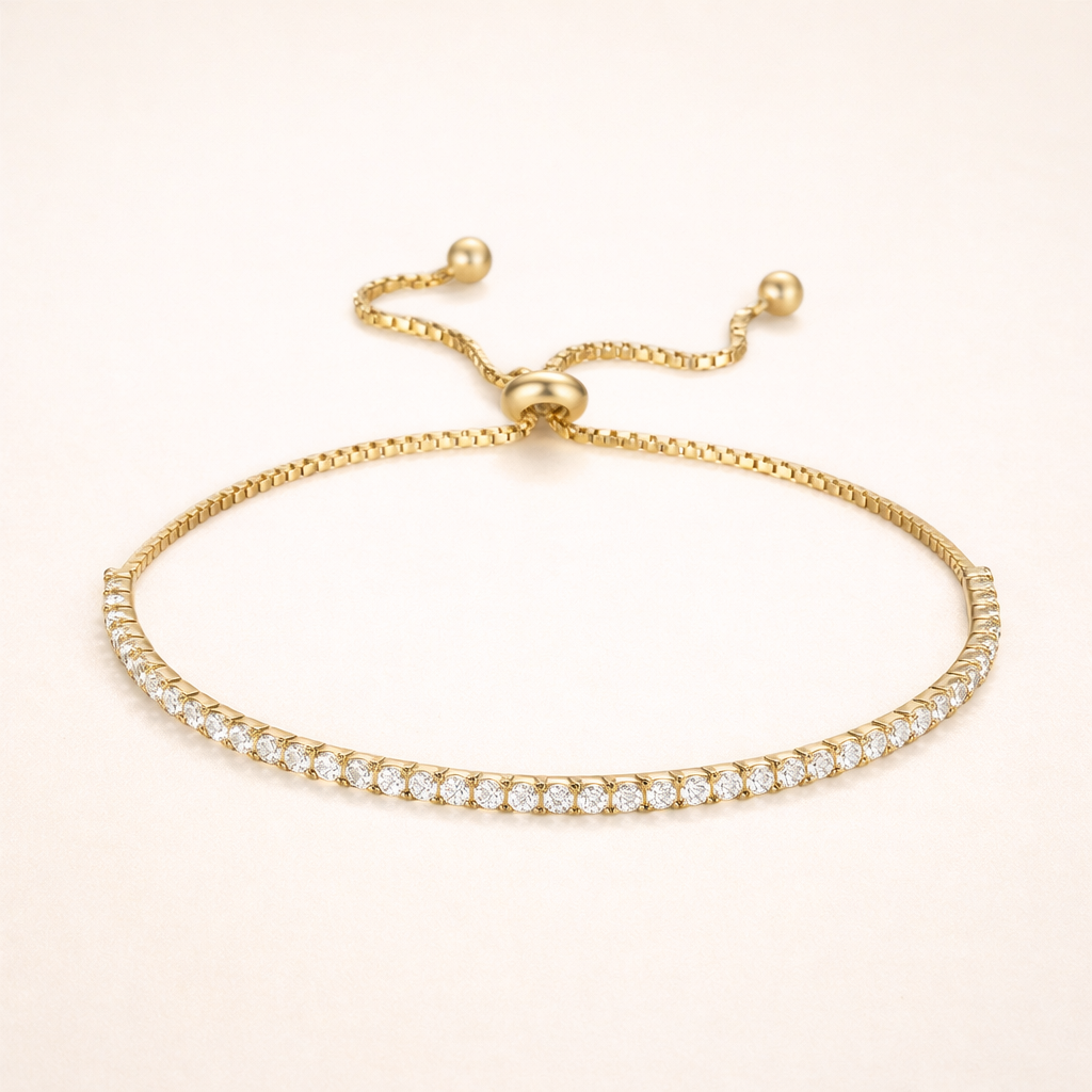Luna Adjustable Tennis Bracelet – 14K Gold Zirconia Waterproof