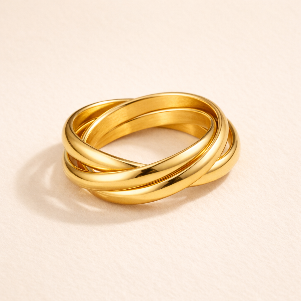 Serenity Triple Roller Ring – 18K Gold Waterproof Anxiety Ring