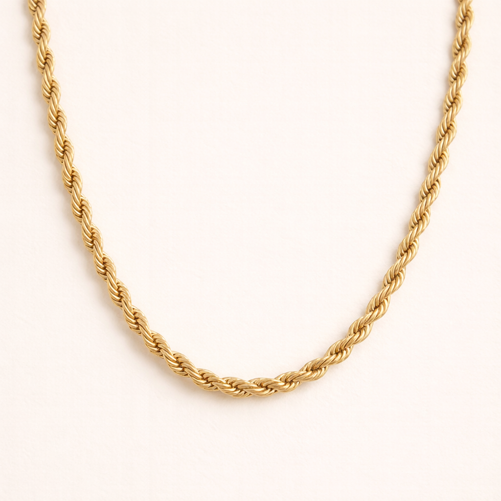 Twisted Rope Chain Necklace – 14K Gold Waterproof