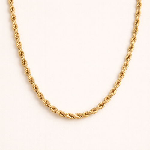 Twisted Rope Chain Necklace – 14K Gold Waterproof