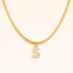 Diamond Initial Herringbone Necklace – 18K Gold Waterproof