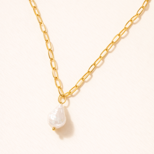 Venna Pearl Coin Paperclip Necklace – 14K Gold Waterproof