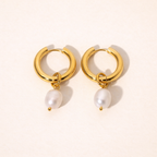 Sirena Pearl Drop Hoop Earrings – 14K Gold Waterproof