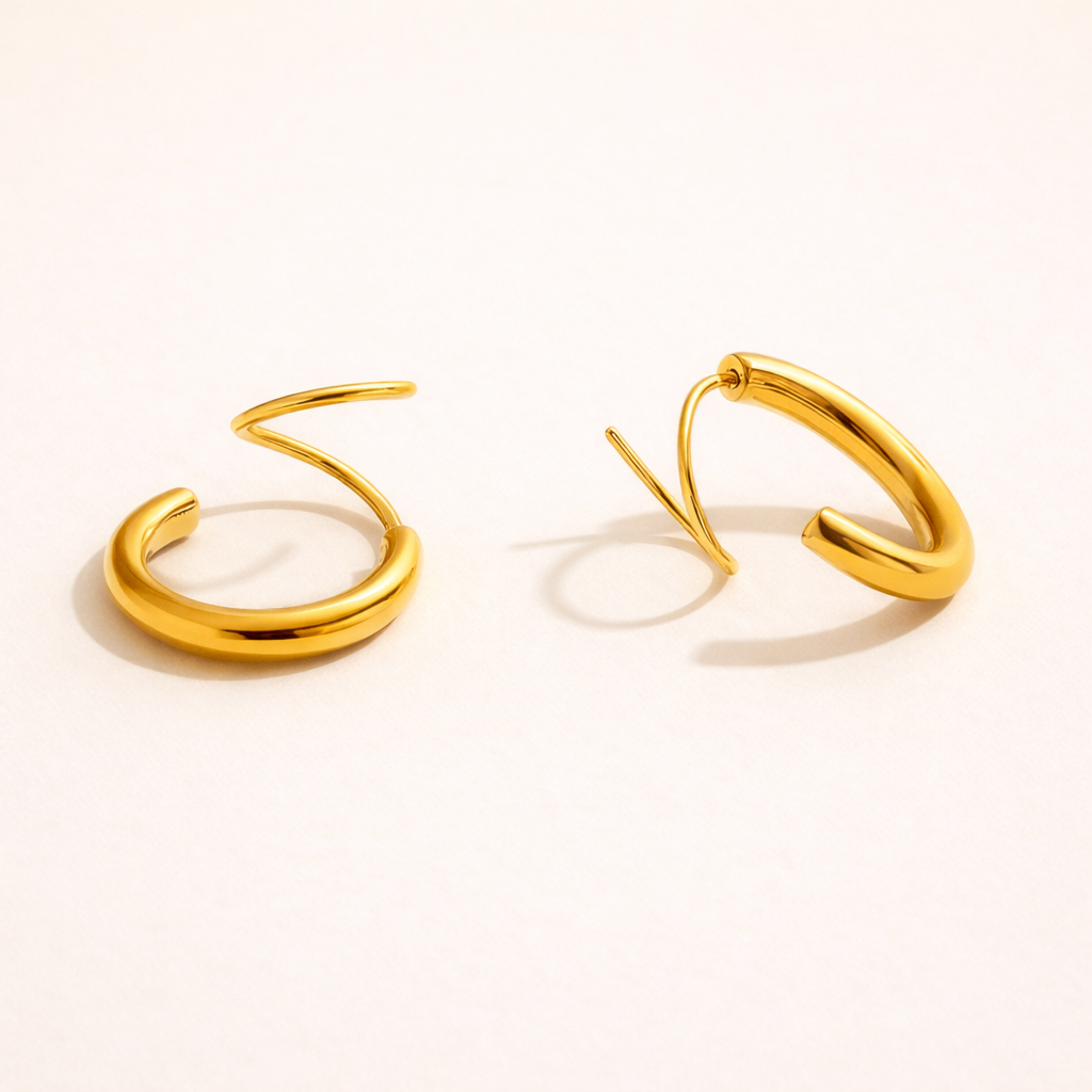 Tidal Double Hoop Earrings – 14K Gold Waterproof