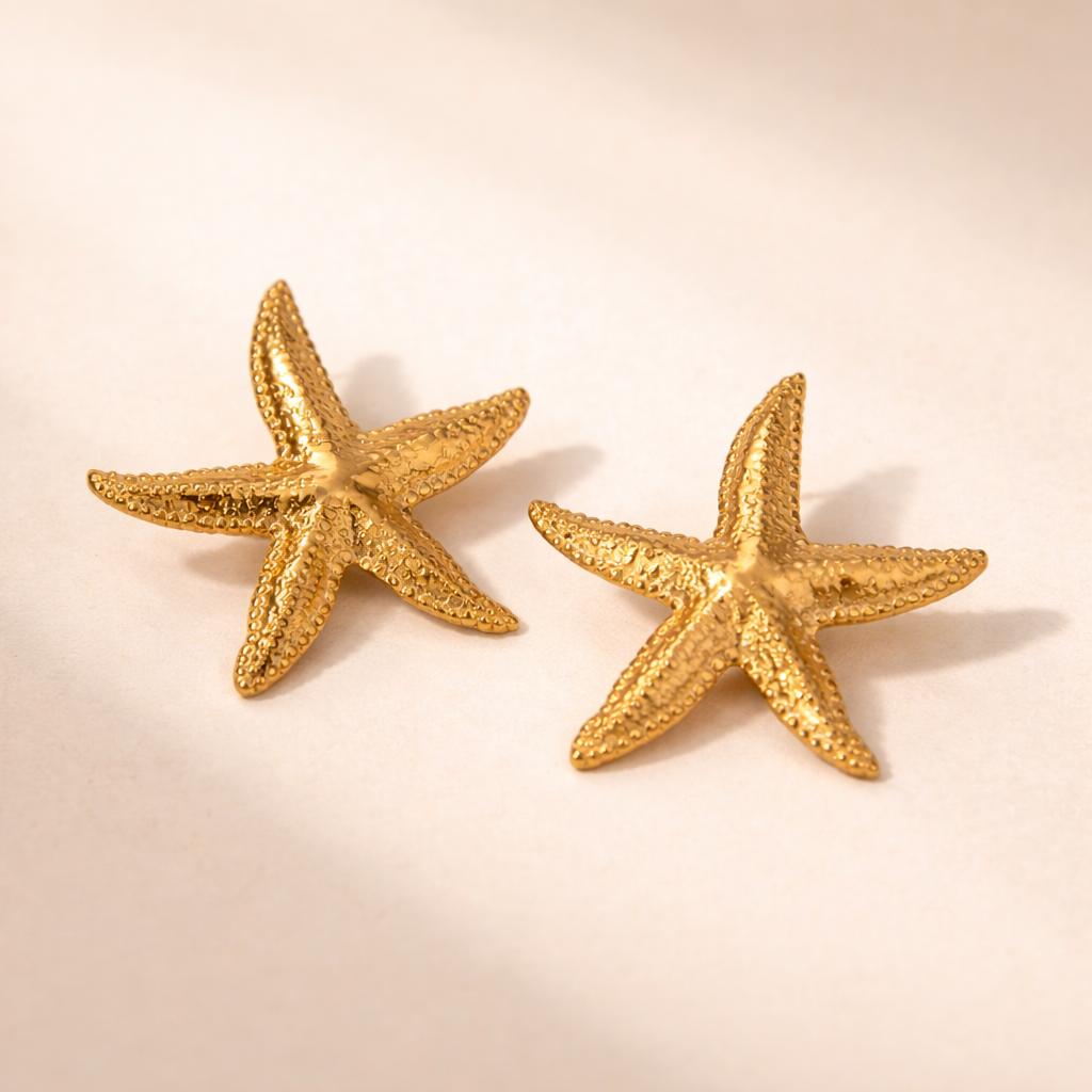 Starfish Stud Earrings – 14K Gold & Silver Waterproof