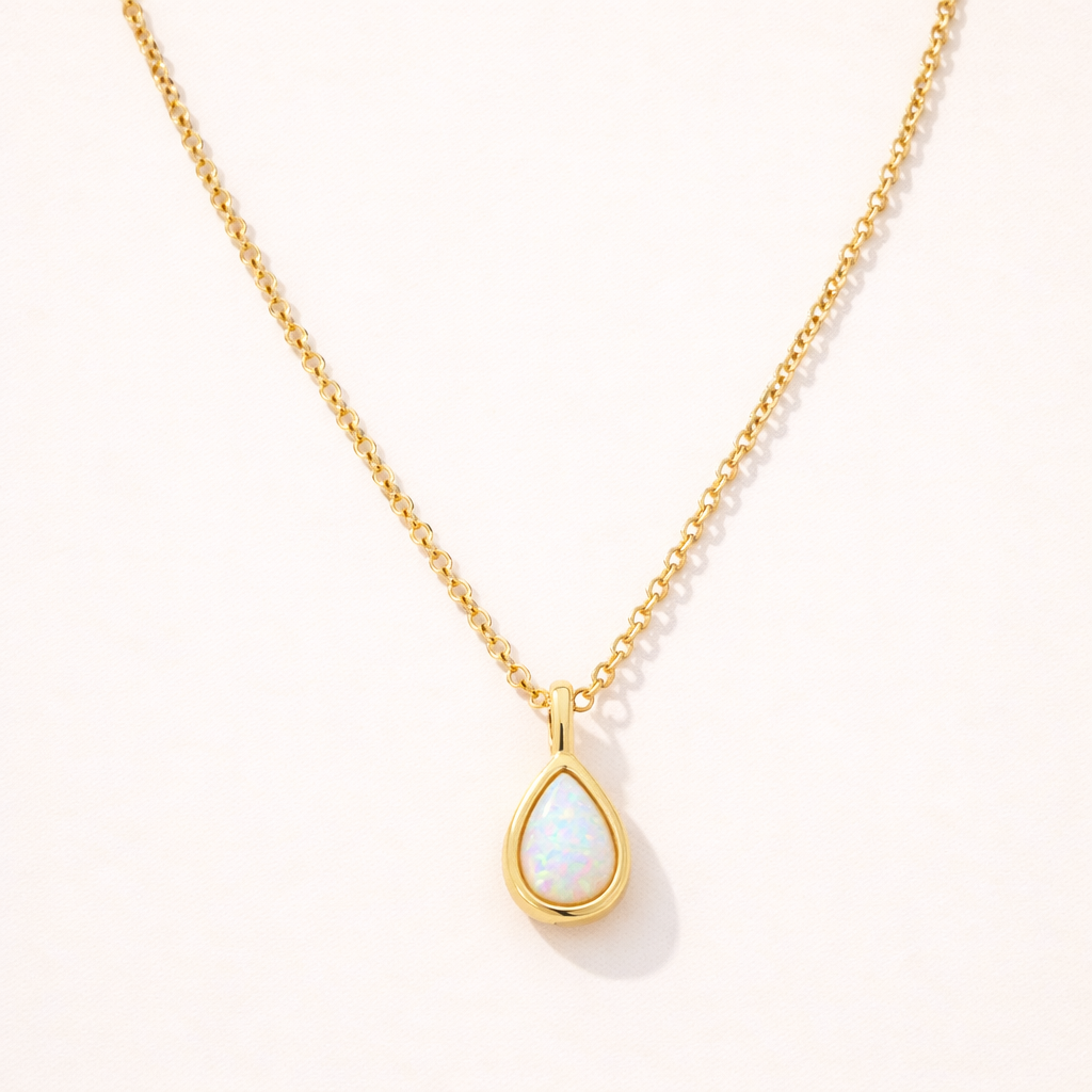 Aurora Opal Drop Necklace – 18K Gold Waterproof