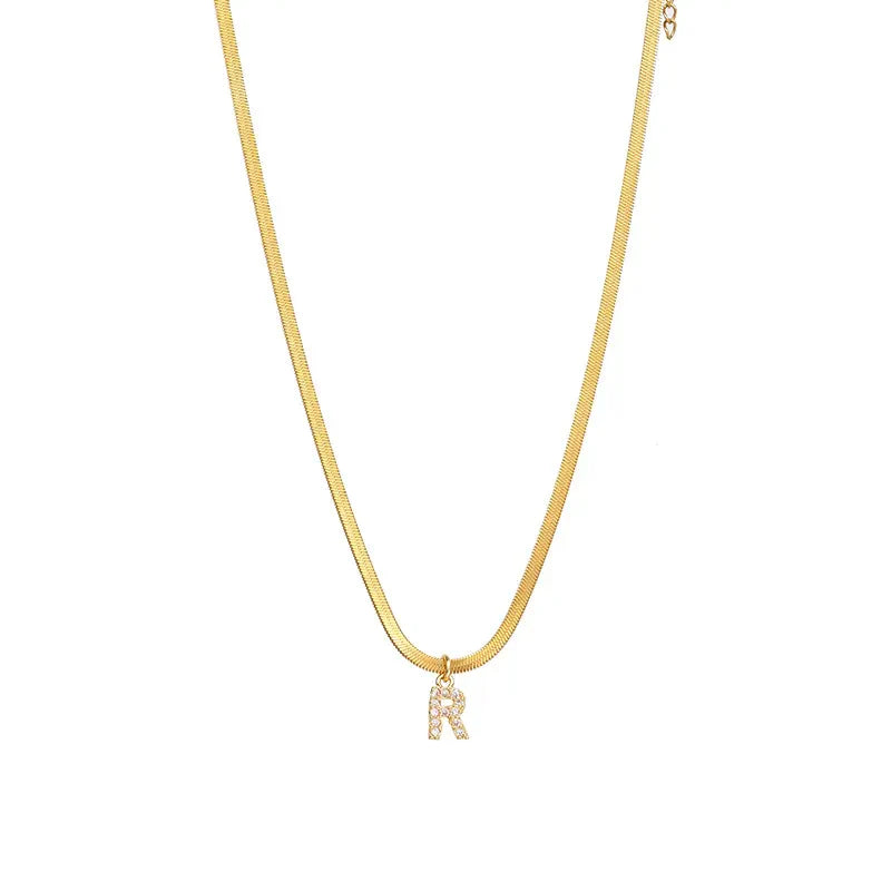 Diamond Initial Herringbone Necklace – 18K Gold Waterproof