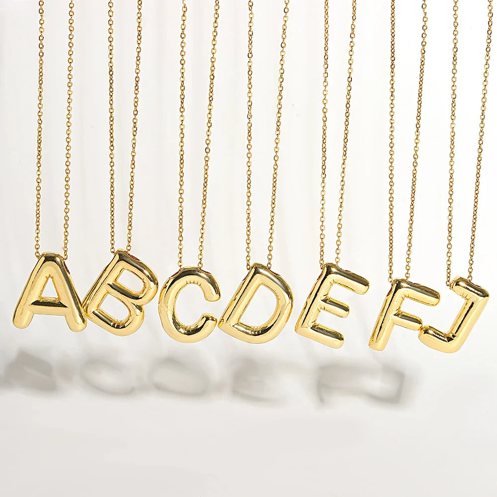 Puffy Bubble Letter Initial Necklace – 14K Gold Waterproof