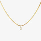 Diamond Initial Herringbone Necklace – 18K Gold Waterproof