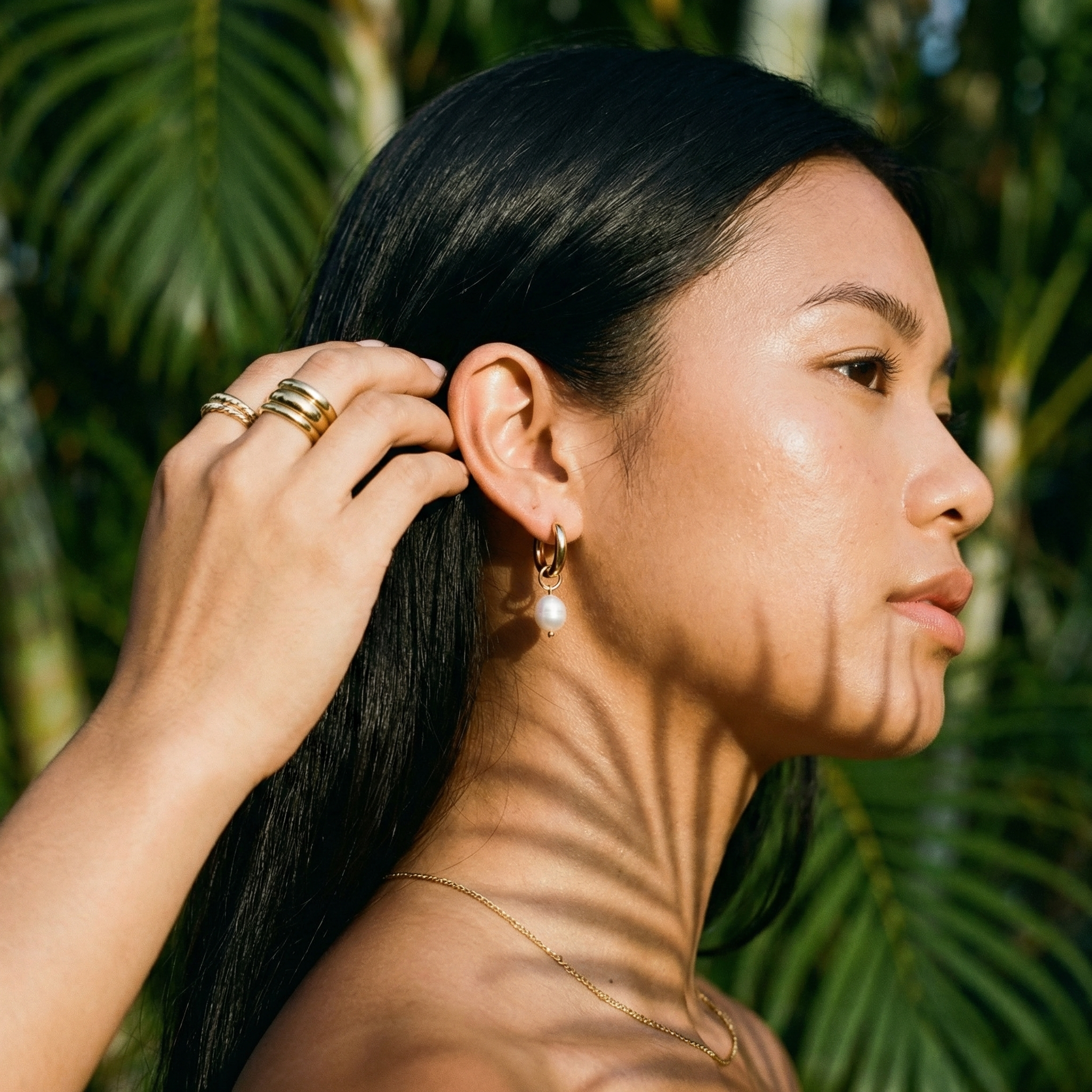 Sirena Pearl Drop Hoop Earrings – 14K Gold Waterproof