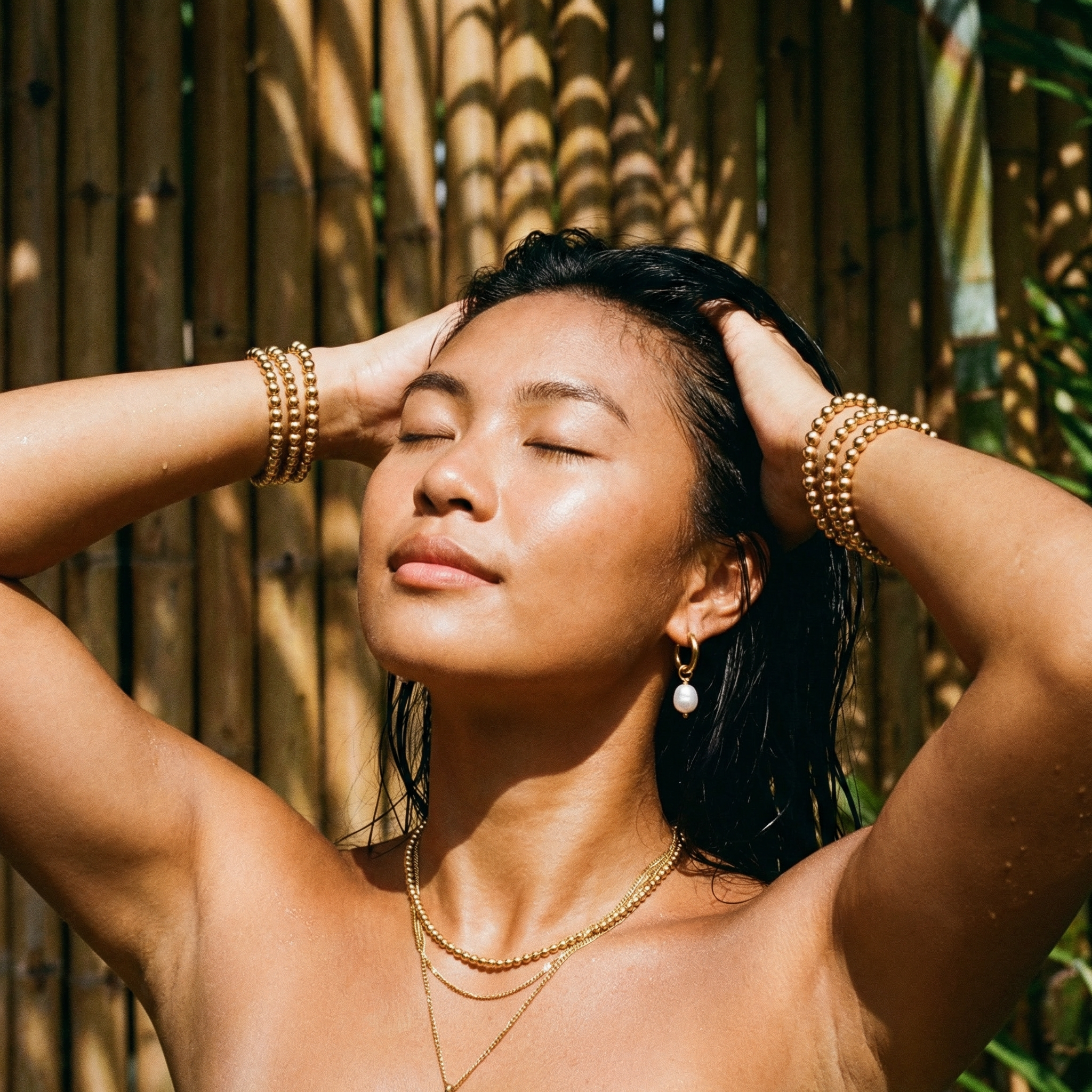 Sirena Pearl Drop Hoop Earrings – 14K Gold Waterproof