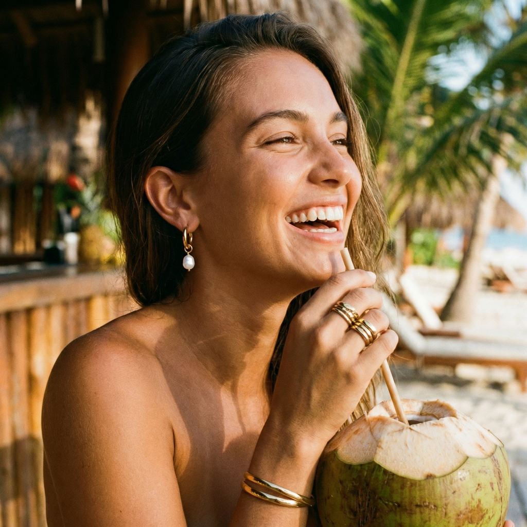 Sirena Pearl Drop Hoop Earrings – 14K Gold Waterproof