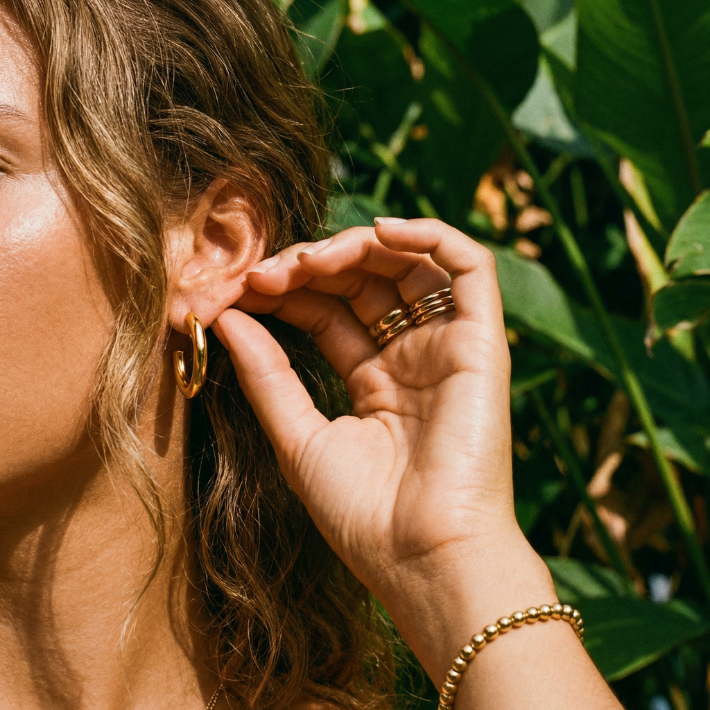 Tidal Double Hoop Earrings – 14K Gold Waterproof