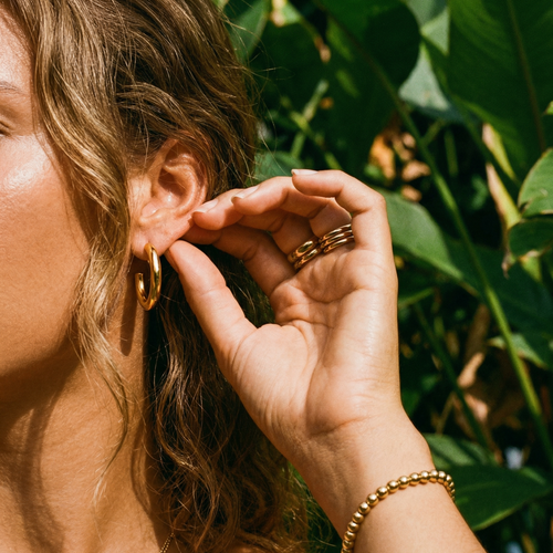 Tidal Double Hoop Earrings – 14K Gold Waterproof