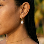 Sirena Pearl Drop Hoop Earrings – 14K Gold Waterproof