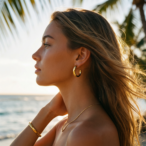 Tidal Double Hoop Earrings – 14K Gold Waterproof