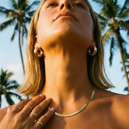 Lumi Mini Drop Huggie Earrings – 14K Gold Waterproof