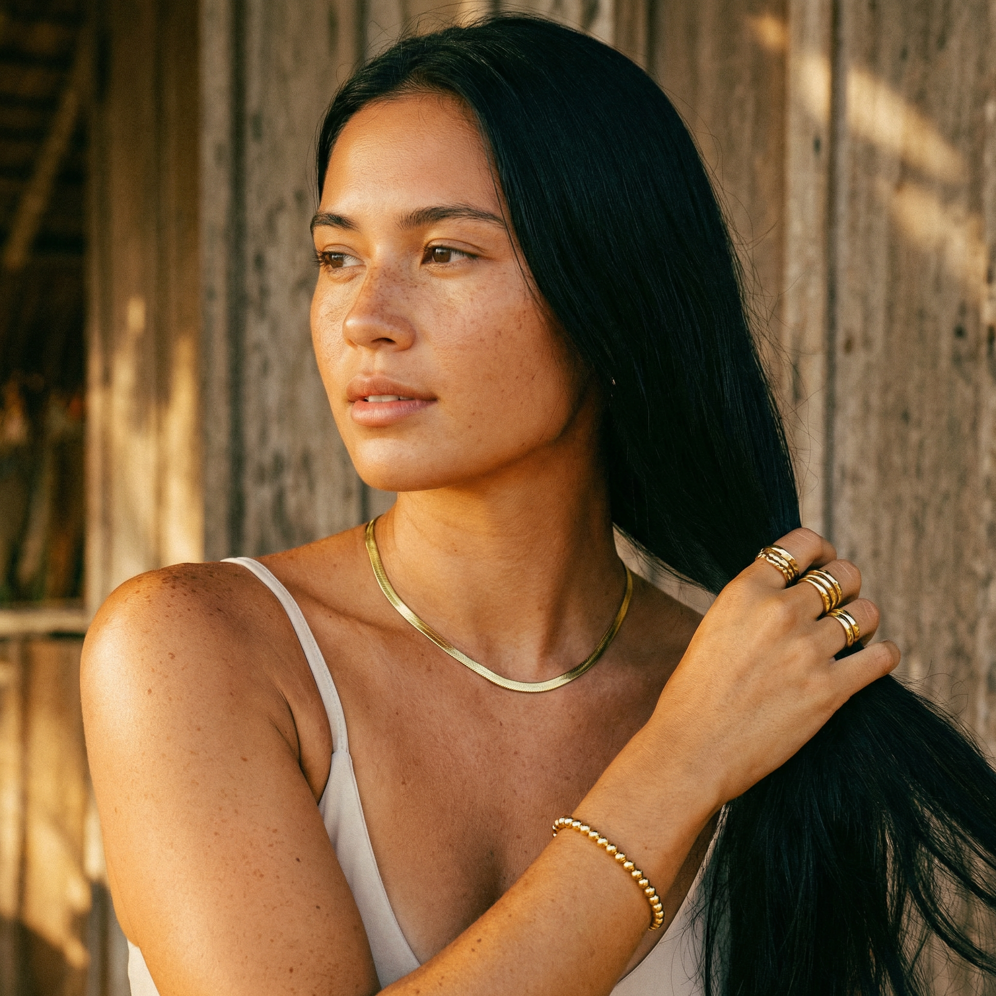 Aura Herringbone Necklace – 14K Gold Waterproof Jewelry