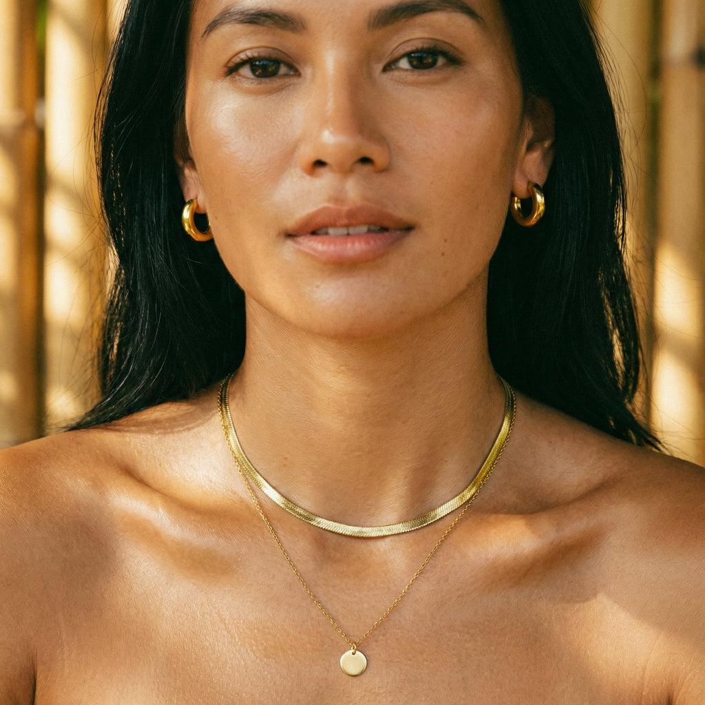 Aura Herringbone Necklace – 14K Gold Waterproof Jewelry