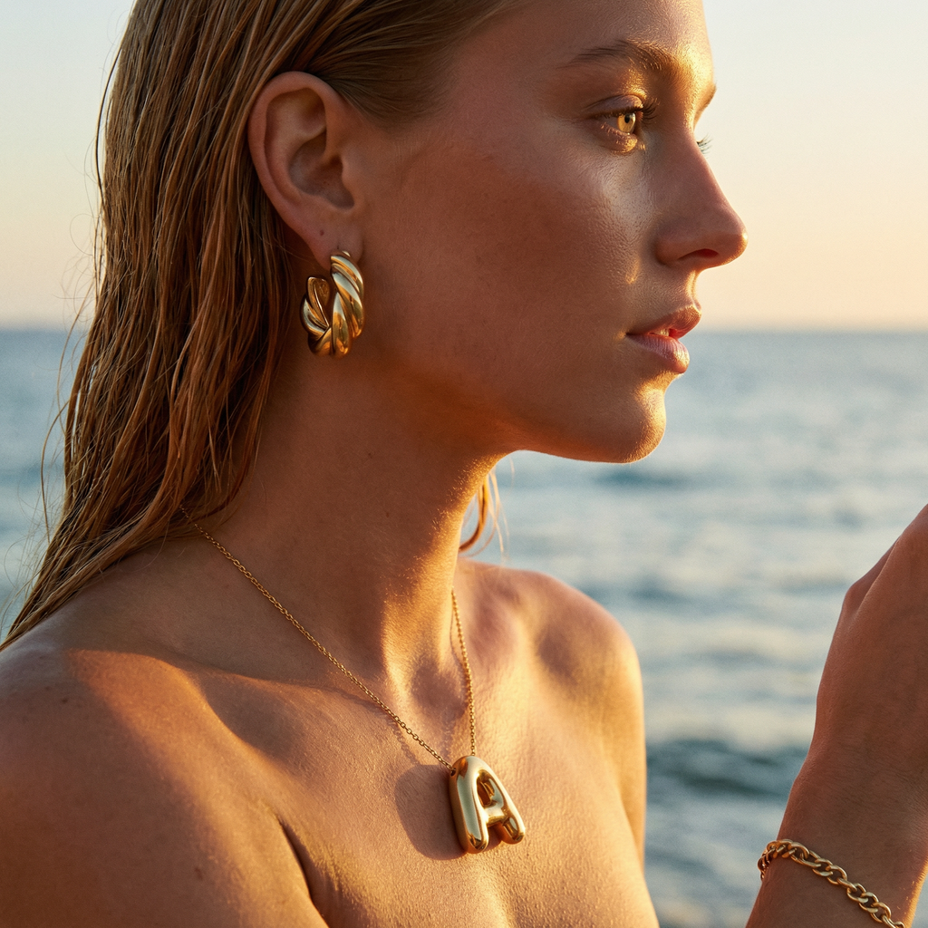 Puffy Bubble Letter Initial Necklace – 14K Gold Waterproof