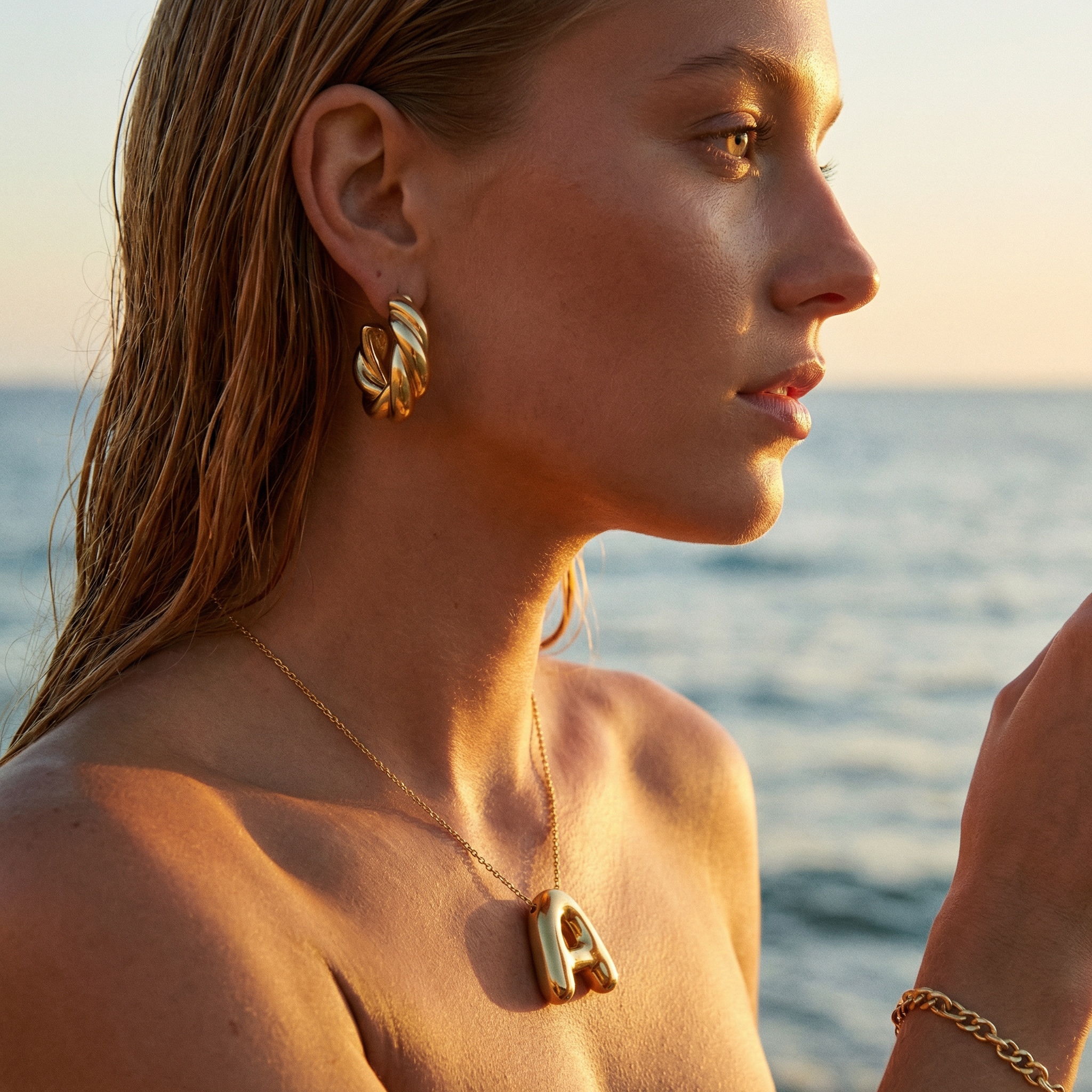 Puffy Bubble Letter Initial Necklace – 14K Gold Waterproof