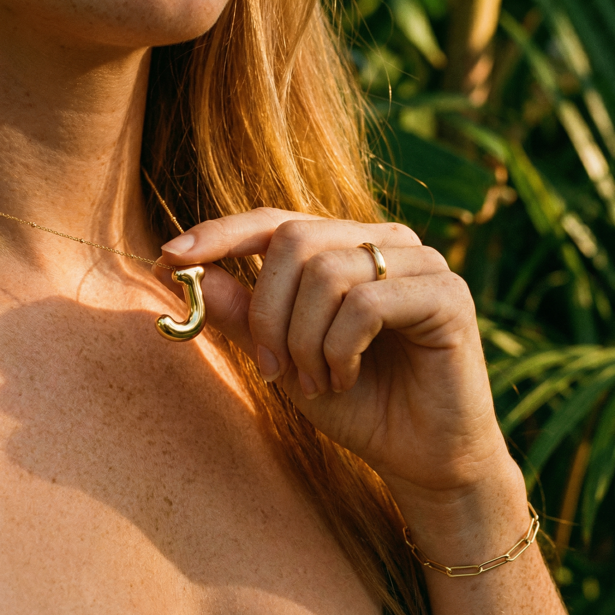 Puffy Bubble Letter Initial Necklace – 14K Gold Waterproof