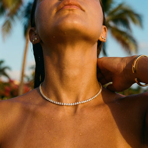 Riviera Tennis Necklace – 14K Gold Zirconia Waterproof