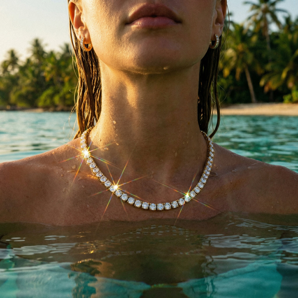 Riviera Tennis Necklace – 14K Gold Zirconia Waterproof