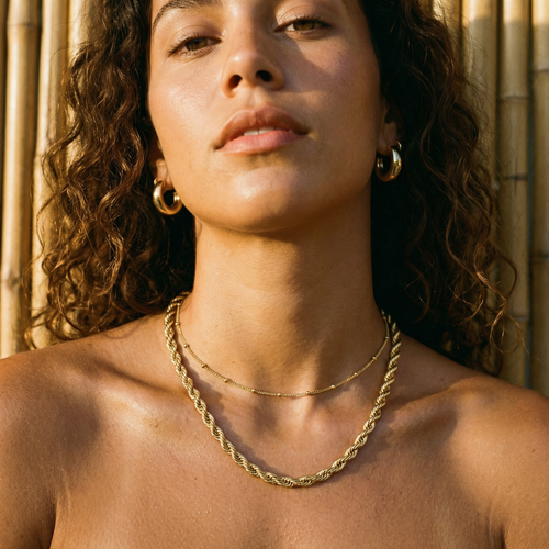 Twisted Rope Chain Necklace – 14K Gold Waterproof