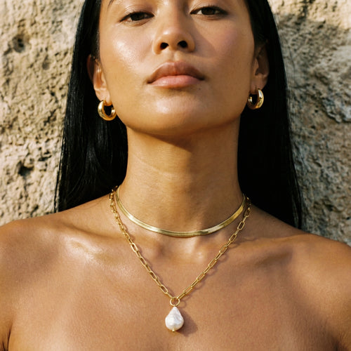 Venna Pearl Coin Paperclip Necklace – 14K Gold Waterproof