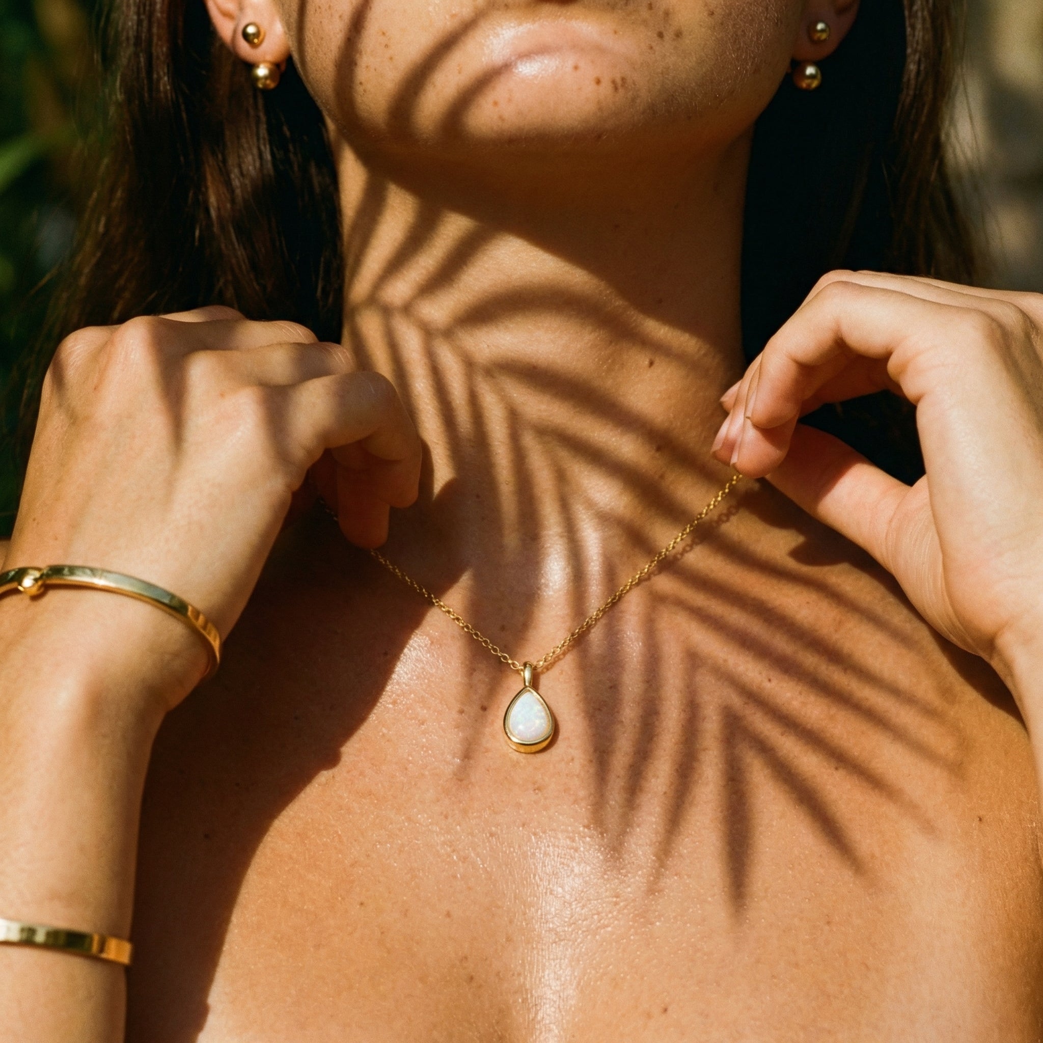 Aurora Opal Drop Necklace – 18K Gold Waterproof