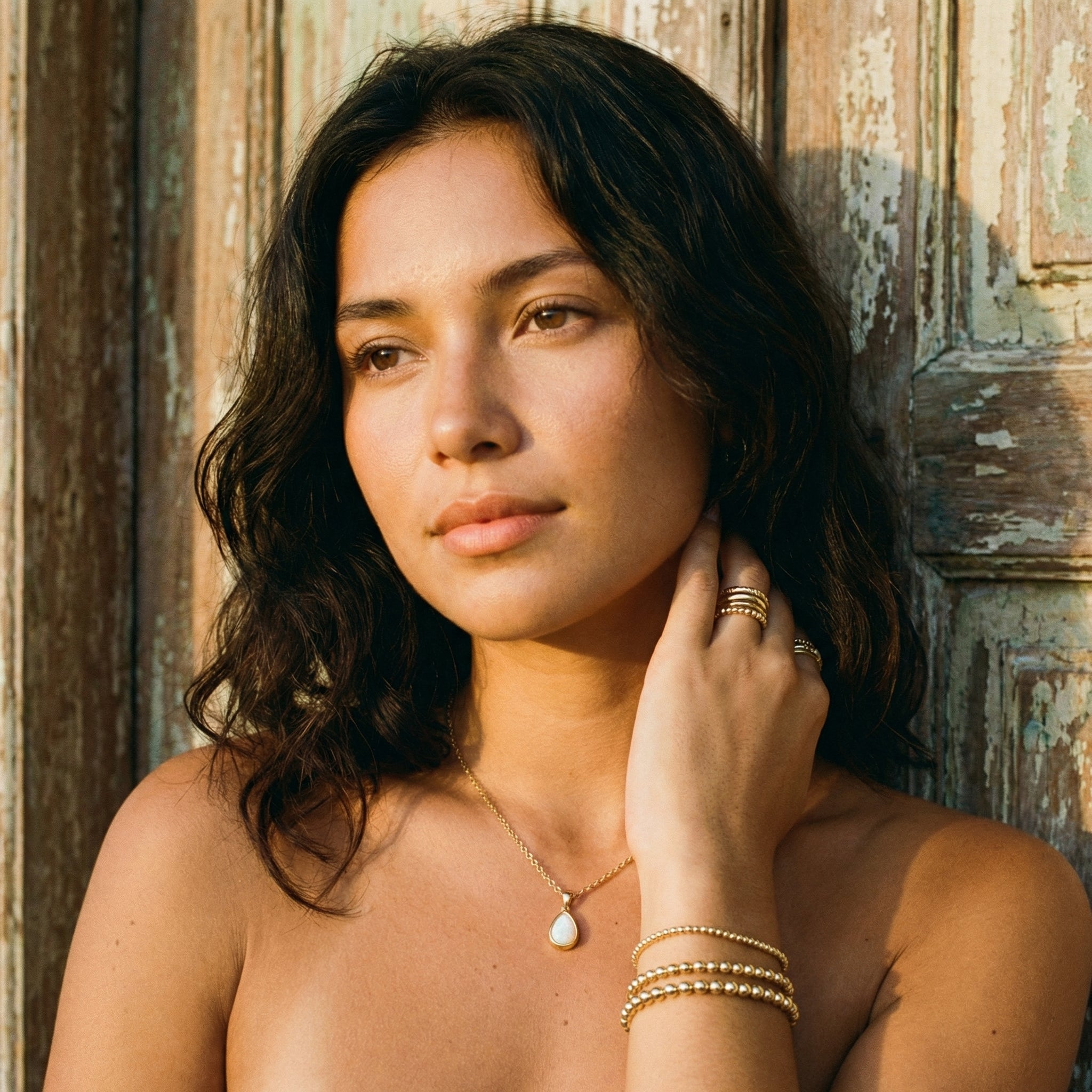 Aurora Opal Drop Necklace – 18K Gold Waterproof